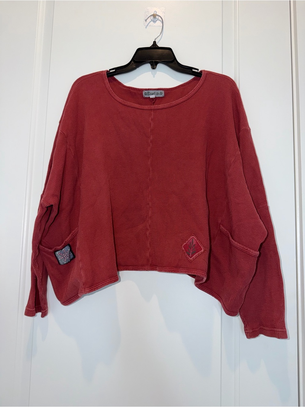 Blue Fish Washed Brick Red Cropped Thermal Sweatshirt